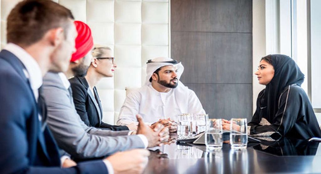 content writing agency team meeting with a Dubai based client to plan a project