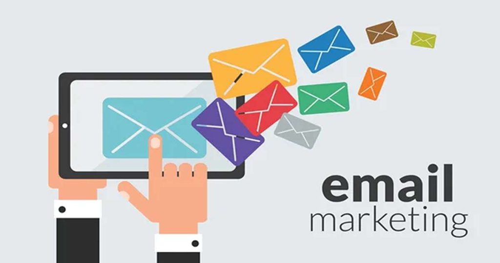 SEO and email marketing icons connected by an arrow showing combined strategy