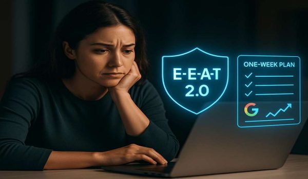 E E A T framework for SEO shown as four connected pillars, Experience, Expertise, Authoritativeness, Trust